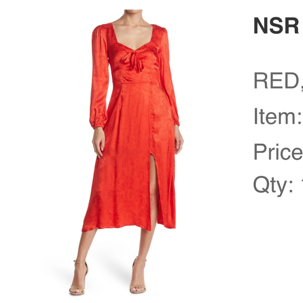 NSR Long Sleeve Tie Front Midi Dress